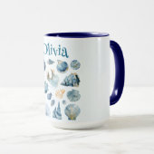 Blue Seashells Summer Mug | Custom Name Tasse (VorderseiteRechts)