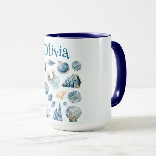 Blue Seashells Summer Mug | Custom Name Tasse (VorderseiteRechts)