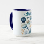 Blue Seashells Summer Mug | Custom Name Tasse (Vorderseite Links)
