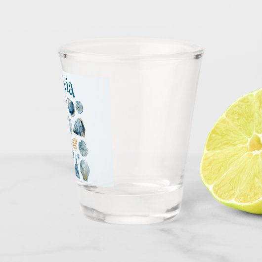 Blue Seashells Summer Shot Glass | Custom Name Schnapsglas (Rechts)