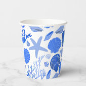 Blue Seashells und Coral Muster Custom Beach Pappbecher (Rückseite)