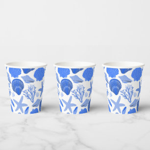 Blue Seashells und Coral Muster Custom Beach Pappbecher