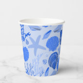 Blue Seashells und Coral Muster Custom Beach Pappbecher (Rückseite)