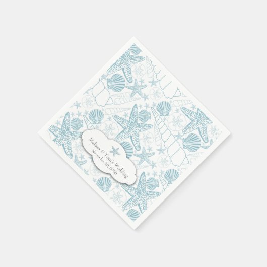 Blue Seashells Wedding oder Baby Shower Servietten (Ecke)
