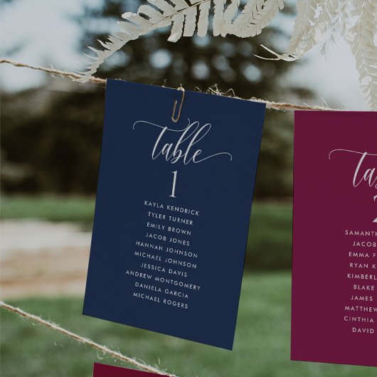 Blue Seating Plan Cards mit Gast-Namen