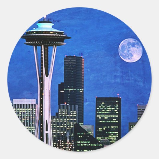 Blue Seattle Downtown Skyline Runder Aufkleber (Vorderseite)