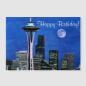 Blue Seattle Skyline Happy Birthday Pergament Einladungen (Vorderseite)