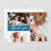 Blue Second Baby Multi Foto Vielen Dank Ankündigungspostkarte (Vorne/Hinten)