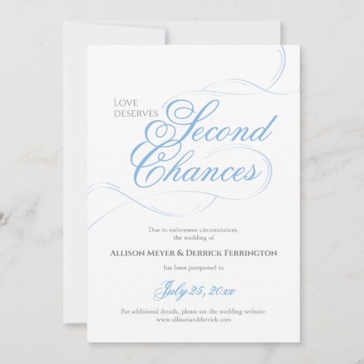 Blue Second Chances Hochzeitspause Einladung (Vorderseite)