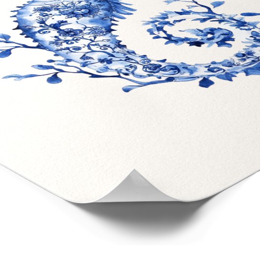 Blue Seepferd - Coastal Blue on Beige Wall Art Poster (Ecke)