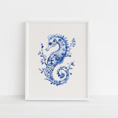 Blue Seepferd - Coastal Blue on Beige Wall Art Poster