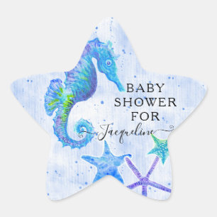 Blue Seepferd in Starfish Beach Babydusche Stern-Aufkleber