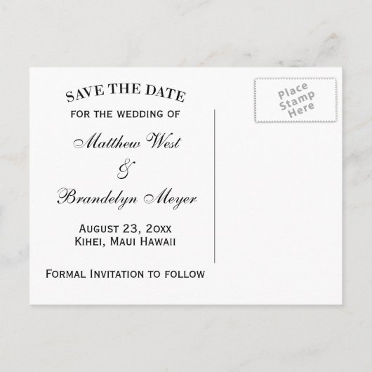 Blue Seepferd Monogram Save the Date Postkarten (Rückseite)