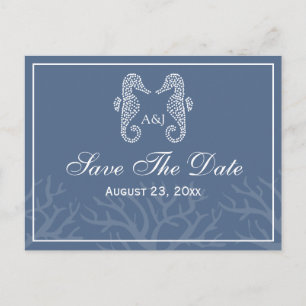 Blue Seepferd Monogram Save the Date Postkarten