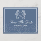 Blue Seepferd Monogram Save the Date Postkarten (Vorderseite)