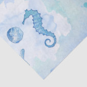 Blue Seepferd Starfish Muscheln Wasserfarben Wash Seidenpapier (Detail)