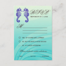 Blue Seepferd Wedding RSVP Cards