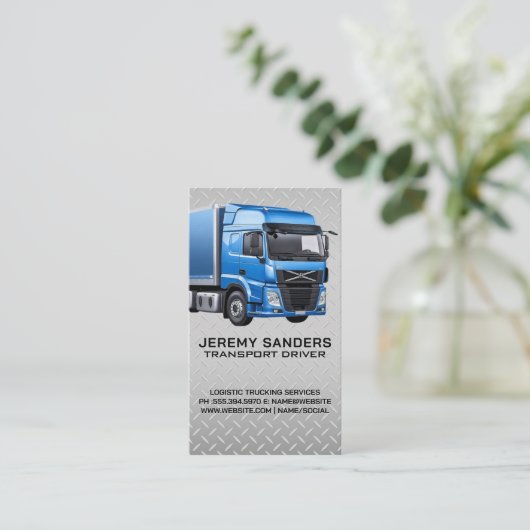 Blue Semi Truck | Hintergrund aus Diamantplatte Visitenkarte (Stehend Vorderseite)