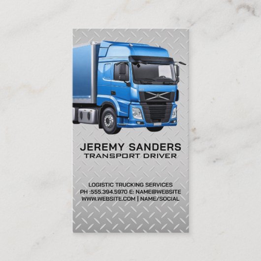 Blue Semi Truck | Hintergrund aus Diamantplatte Visitenkarte (Vorderseite)