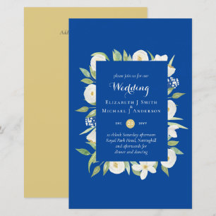 Blue Senf Green Floral Budget Hochzeit Einladung A