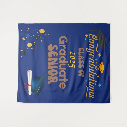 Blue Senior Class 2025 Abschluss Wandteppich (Vorderseite (Horizontal))