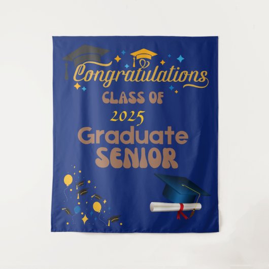 Blue Senior Class 2025 Abschluss Wandteppich (Vorderseite)