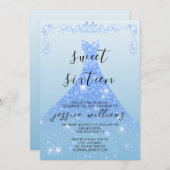 Blue Sequin Ball Gown & Wirbel Sweet 16 Birthday Einladung (Vorne/Hinten)