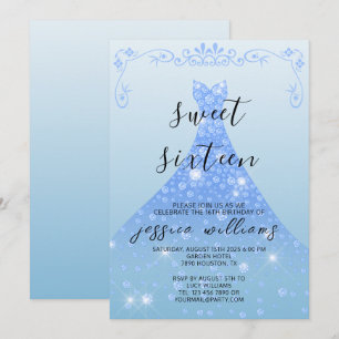 Blue Sequin Ball Gown & Wirbel Sweet 16 Birthday Einladung