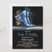 Blue Sequin Boots and Bubbly Bridal Shower Einladung (Vorderseite)