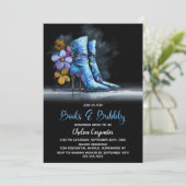 Blue Sequin Boots and Bubbly Bridal Shower Einladung (Stehend Vorderseite)