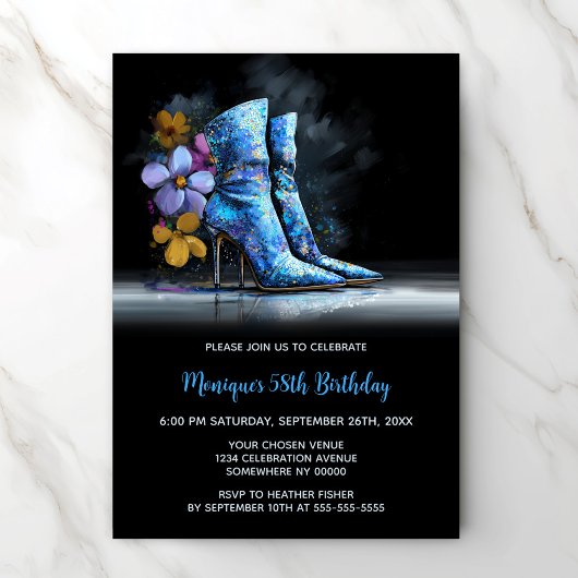 Blue Sequin Boots Any Age Birthday Party Einladung