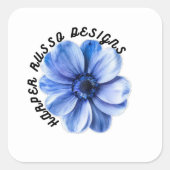 Blue Serenity Flower Art Quadratischer Aufkleber (Vorderseite)