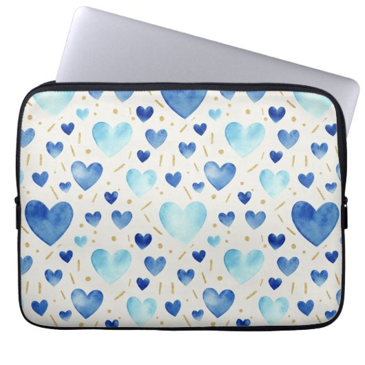 Blue Serenity Watercolor Hearts Laptopschutzhülle (Vorderseite)