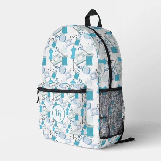 Blue Sewing Theme Quilters Bedruckter Rucksack (Rückseitige Ecke Rechts)