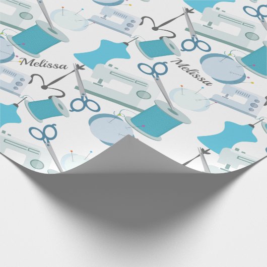 Blue Sewing Theme Quilters Geschenkpapier (Ecke)