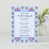 Blue Shabby Chic Blume Hochzeit Einladung (Stehend Vorderseite)