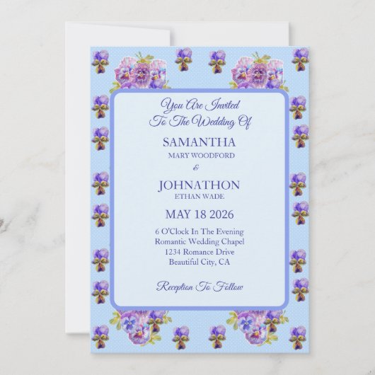 Blue Shabby Chic Blume Hochzeit Einladung (Vorderseite)