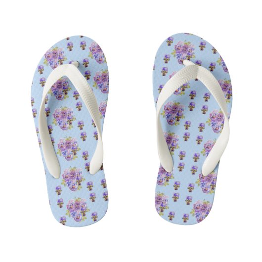Blue Shabby Chic Pansy florale Blume Beach Thongs Kinderbadesandalen (Fußbett)