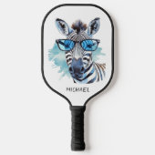 Blue Shades Albern Zebra Modern Monogram Pickleball Schläger (Vorderseite)