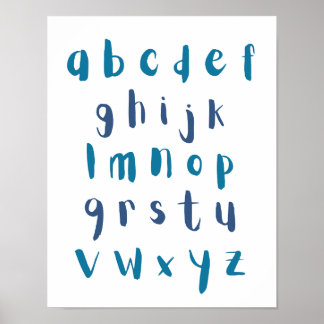 Blue Shades Alphabet Lowercase Letters Kinderzimme Poster