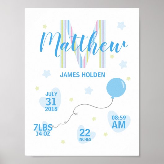 Blue Shades Birth Stat Design Poster (Vorne)