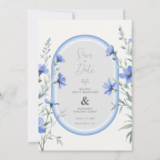 Blue Shades Cherish Botanical Wildflowers Branches Save The Date (Vorderseite)