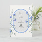 Blue Shades Cherish Botanical Wildflowers Branches Save The Date (Stehend Vorderseite)