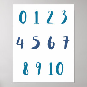 Blue Shades Numbers Zero to Zen 0 bis 10 Kids Room Poster