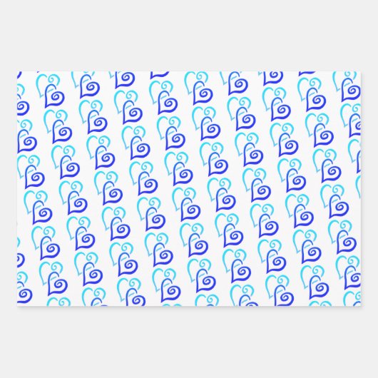 Blue Shades Two Linked Heart Pattern Geschenkpapier Set (Vorderseite 3)