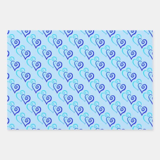 Blue Shades Two Linked Heart Pattern Geschenkpapier Set (Vorderseite 2)