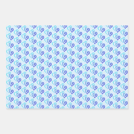 Blue Shades Two Linked Heart Pattern Geschenkpapier Set (Vorderseite)