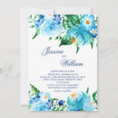 Blue Shades Watercolor Florals Wedding Einladung (Vorderseite)