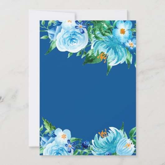 Blue Shades Watercolor Florals Wedding Einladung (Rückseite)