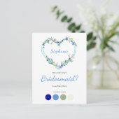 Blue Shades Wreath Heart for Bridesmaids Proposal Einladungspostkarte (Stehend Vorderseite)